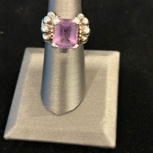 LAGOS Caviar Amethyst Sterling Silver with 18K Yellow Gold Ring - Size 6.5